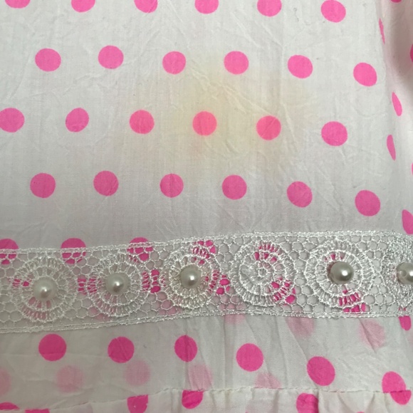 Polka Dot Ruffle Hem Dress Girls Size 10 White Pink - Picture 3 of 9